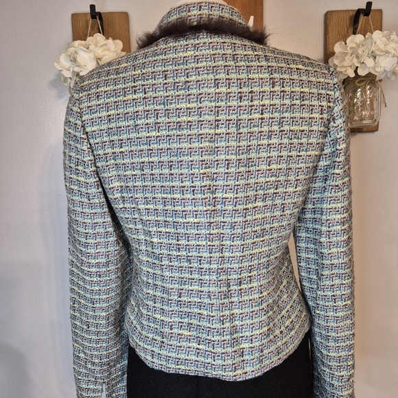 Tape Measure Faux Fur Collar Tweed Jacket - Picture 4 of 8